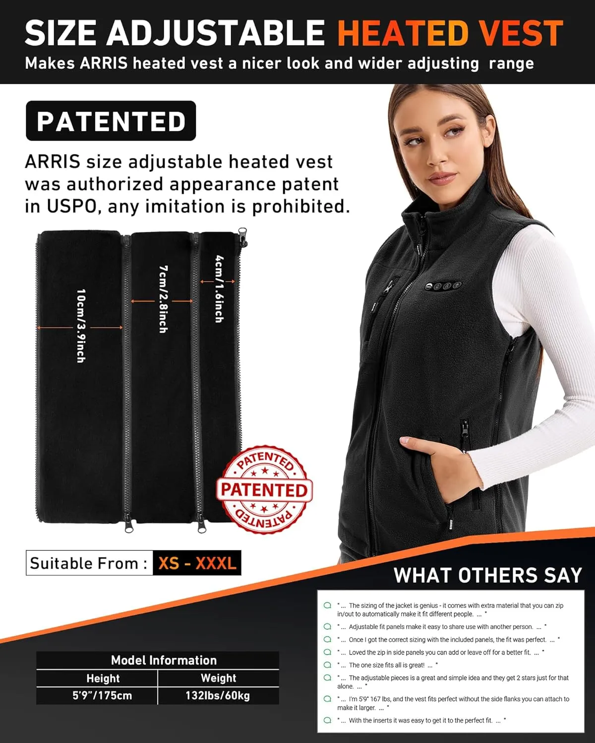ARRIS Fleece Heated Vest for Women with 7.4V Battery Pack, Size Adjustable 8 Heating Zones Heating Clothing for Hunting