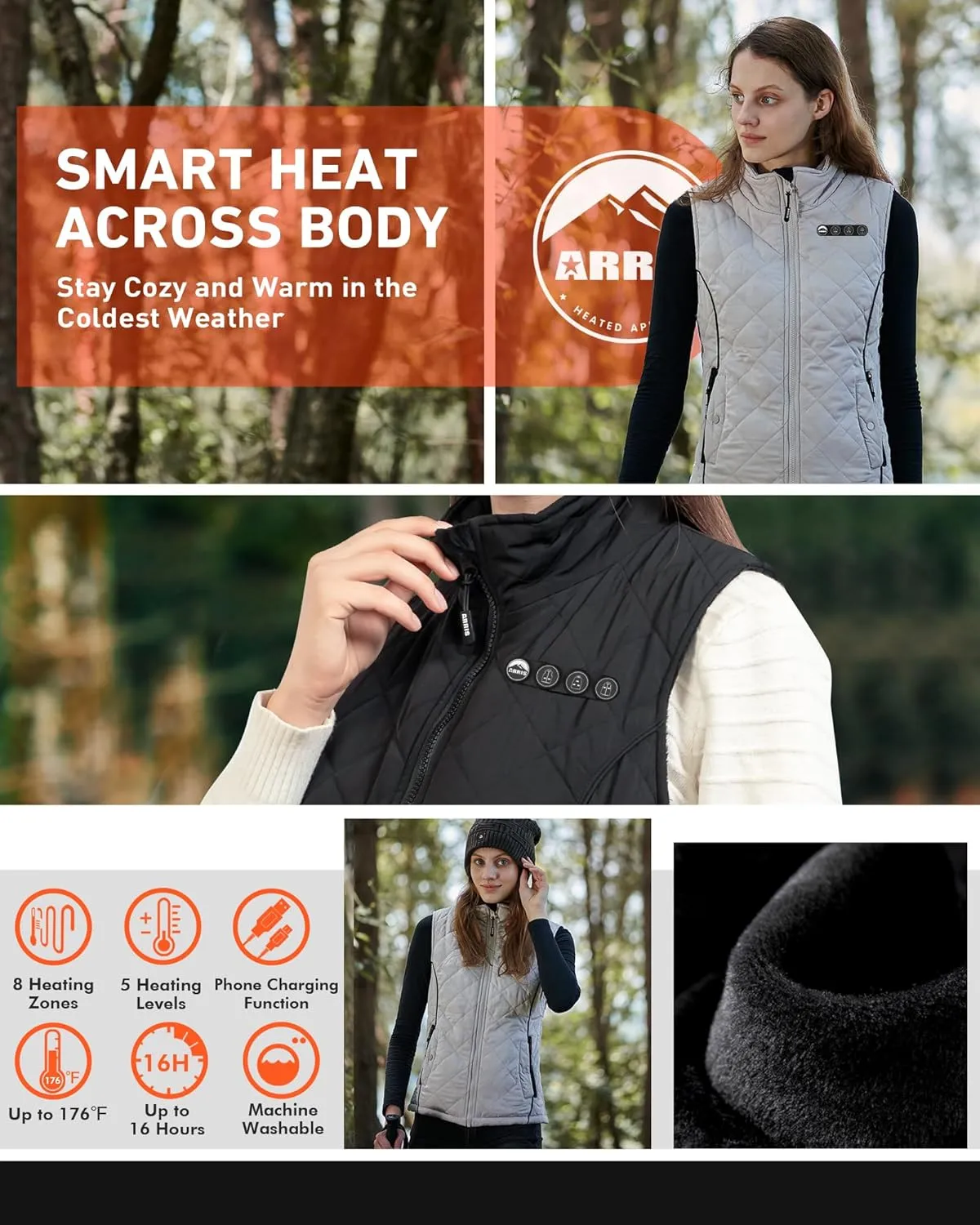 ARRIS Women`s Heated Vest, Size Adjustable 7.4V Electric Warm Vest with Battery Pack…