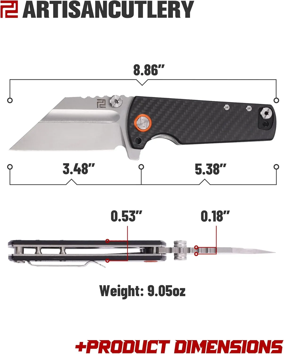 ARTISANCUTLERY Tactical Knife Proponent Folding Knife D2 Steel Blade with Carbon Fiber Handle Fixed Blade EDC Knife for Hunting,Camping and Outdoor 1820P