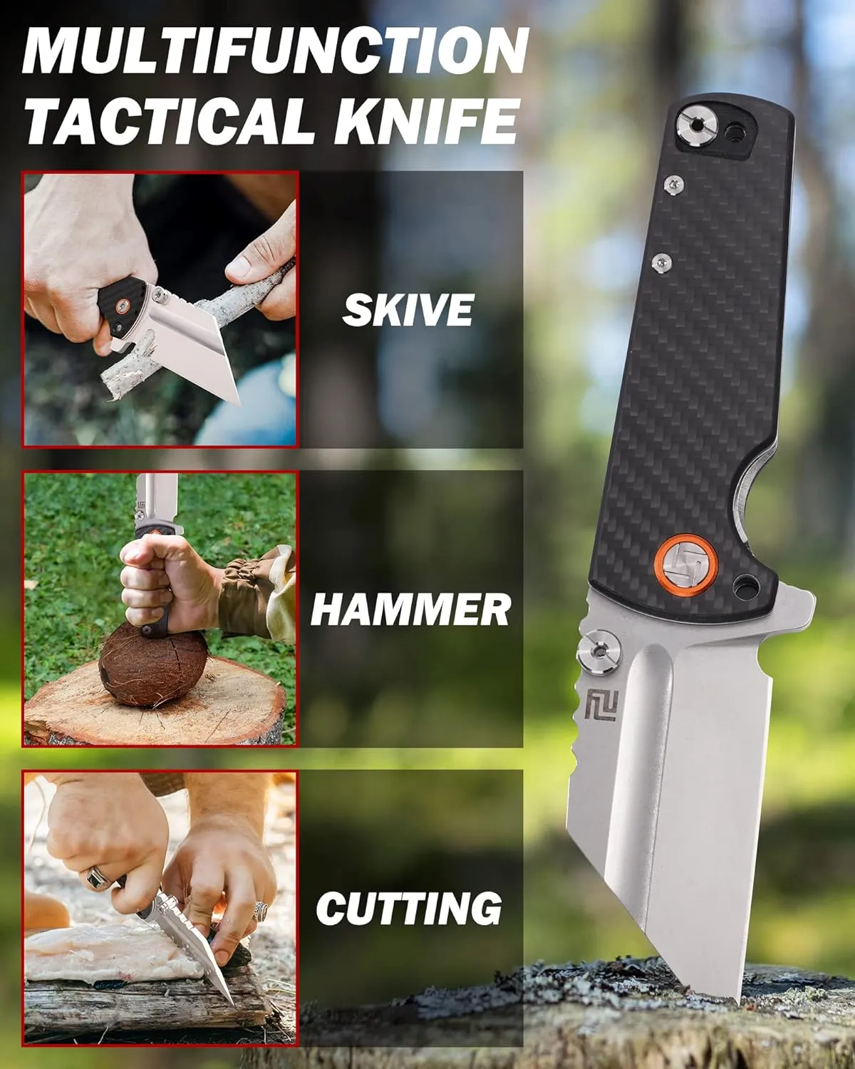 ARTISANCUTLERY Tactical Knife Proponent Folding Knife D2 Steel Blade with Carbon Fiber Handle Fixed Blade EDC Knife for Hunting,Camping and Outdoor 1820P