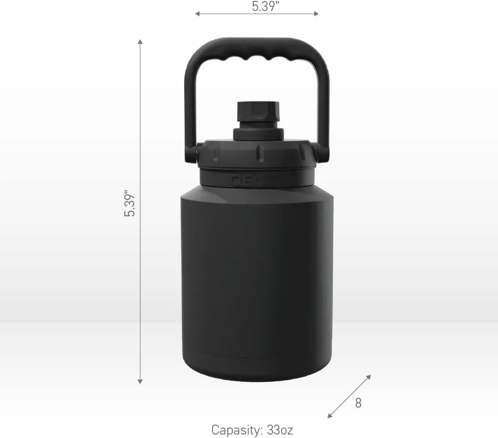 Asobu Mini Stainless Steel Double Walled Vacuum Insulated 33 Ounce Jug With Full Hand Easy Carry Handle and Pop Up Straw Water Bottle (Birch Wood)
