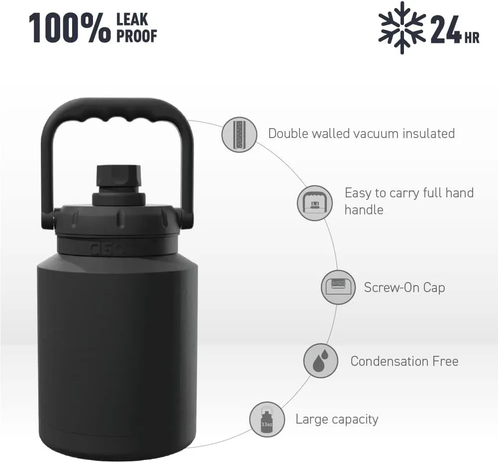 Asobu Mini Stainless Steel Double Walled Vacuum Insulated 33 Ounce Jug With Full Hand Easy Carry Handle and Pop Up Straw Water Bottle (Birch Wood)