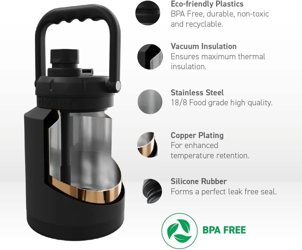 Asobu Mini Stainless Steel Double Walled Vacuum Insulated 33 Ounce Jug With Full Hand Easy Carry Handle and Pop Up Straw Water Bottle (Birch Wood)