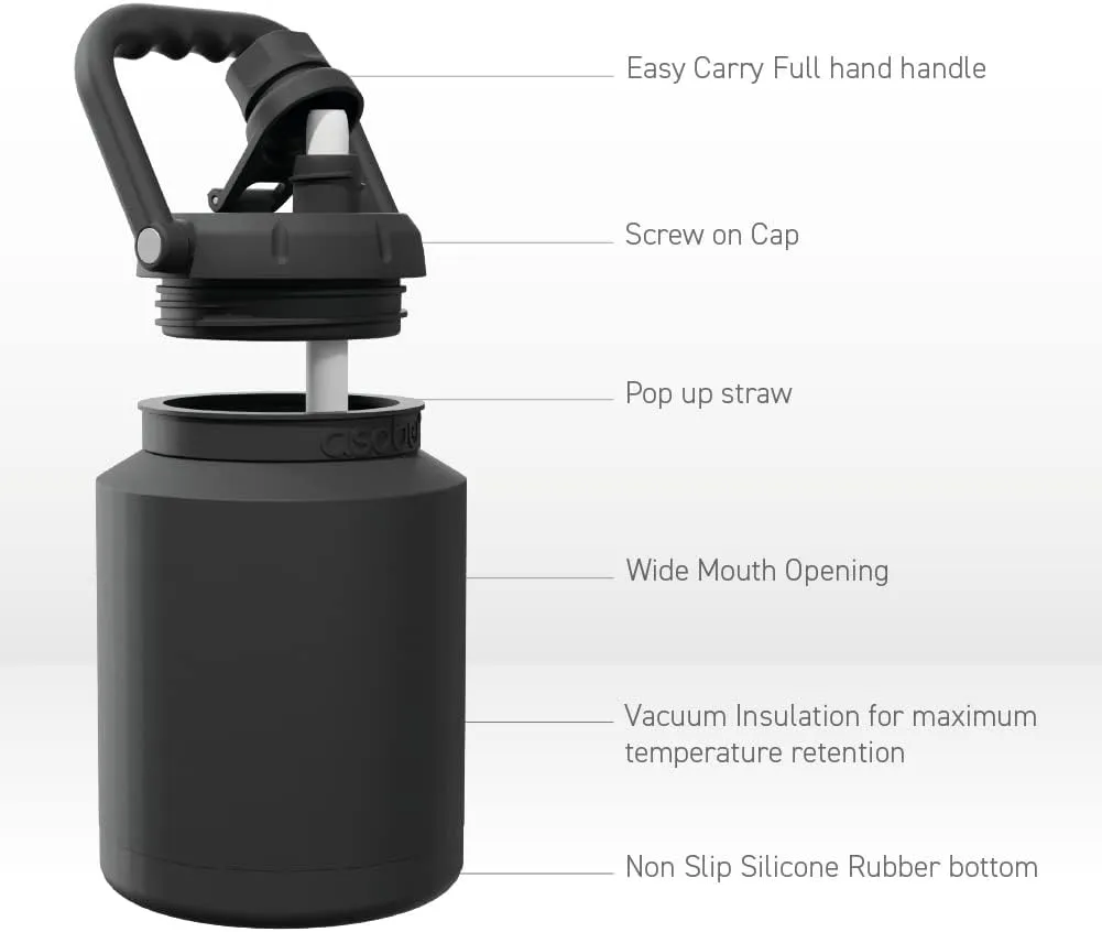 Asobu Mini Stainless Steel Double Walled Vacuum Insulated 33 Ounce Jug With Full Hand Easy Carry Handle and Pop Up Straw Water Bottle (Birch Wood)