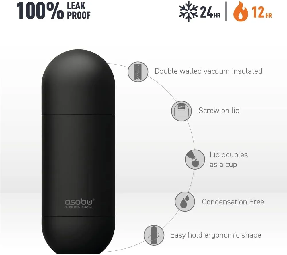 asobu Orb Stainless Steel Double Wall Insulated Travel Water Bottle – Lid Doubles as a Cup 14 Ounce (Teal)