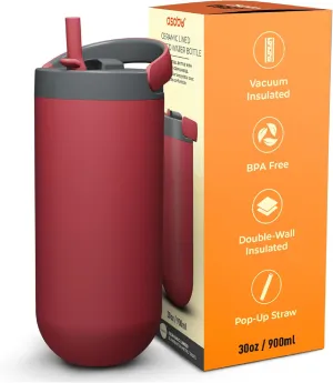 Asobu Orbit 30oz/900ml Water Bottle, Sleek Insulated Bottle with Pop-Up Lid and Carry Handle, Perfect for Iced Coffee, Travel, and Stylish Hydration
