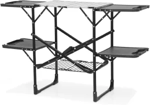 Athena Collection Folding Kitchen Table Camping Cook Station with Heat Resistant Tabletop, Portable Outdoor Camping Cooking Table with 4 Side Tables & Shelves, Quick Install for Picnic BBQ Camping