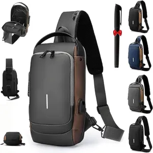Auricz Bag, New Carbon Fiber Streamline Anti-Theft Sling Bag, Waterproof USB Charging Shoulder Bags for Sports Business(Gray)