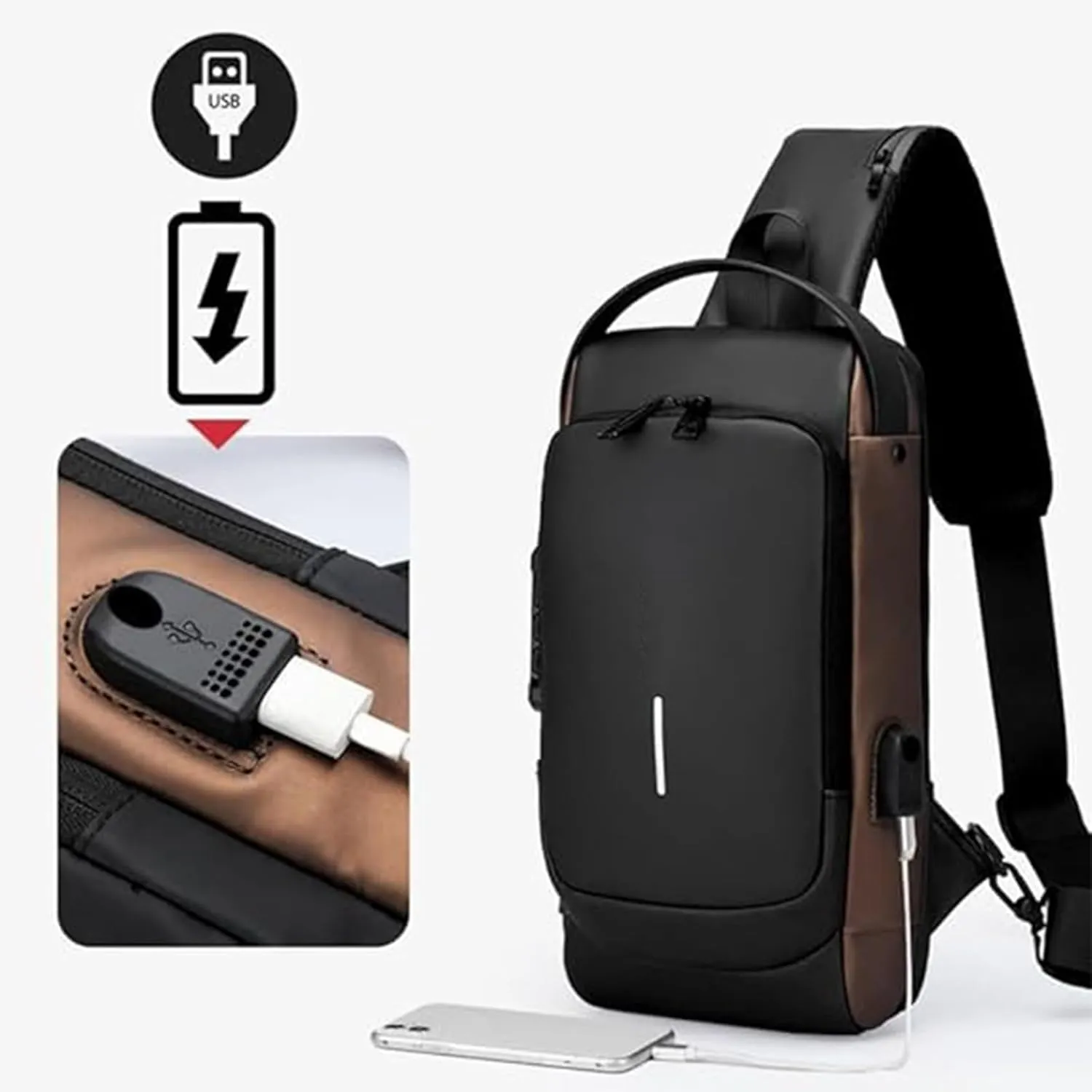 Auricz Bag, New Carbon Fiber Streamline Anti-Theft Sling Bag, Waterproof USB Charging Shoulder Bags for Sports Business(Gray)