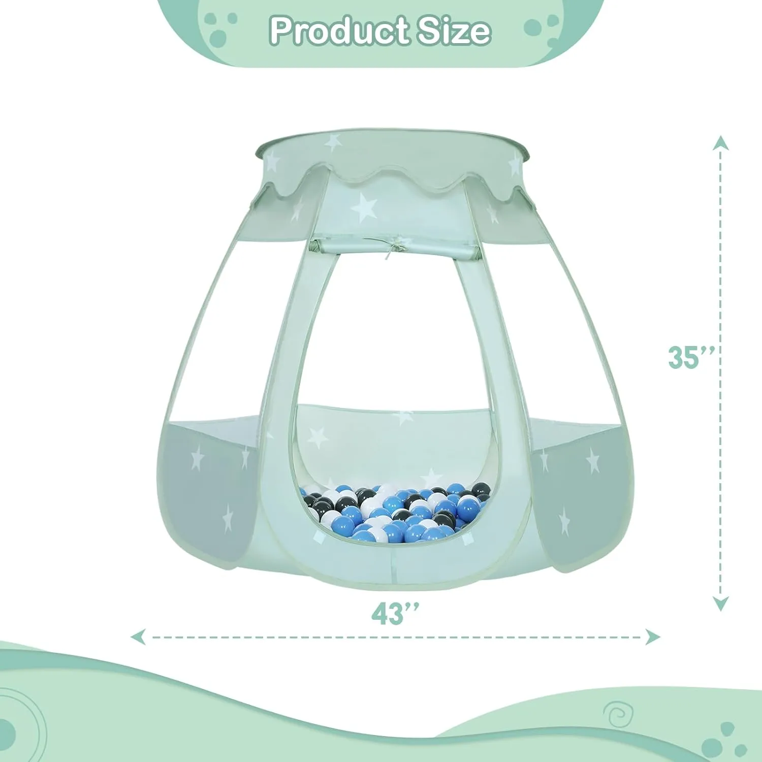 Baby Ball Pit for Toddler with 50 Balls, Kids Pop Up Play Tent for Girls, Princess Toys Gifts for Children Indoor & Outdoor Playhouse (Celadon: Gray/White/Babyblue, 109x90cm/50 Balls)