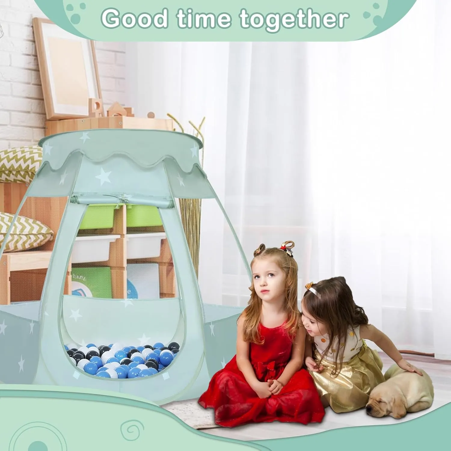Baby Ball Pit for Toddler with 50 Balls, Kids Pop Up Play Tent for Girls, Princess Toys Gifts for Children Indoor & Outdoor Playhouse (Celadon: Gray/White/Babyblue, 109x90cm/50 Balls)