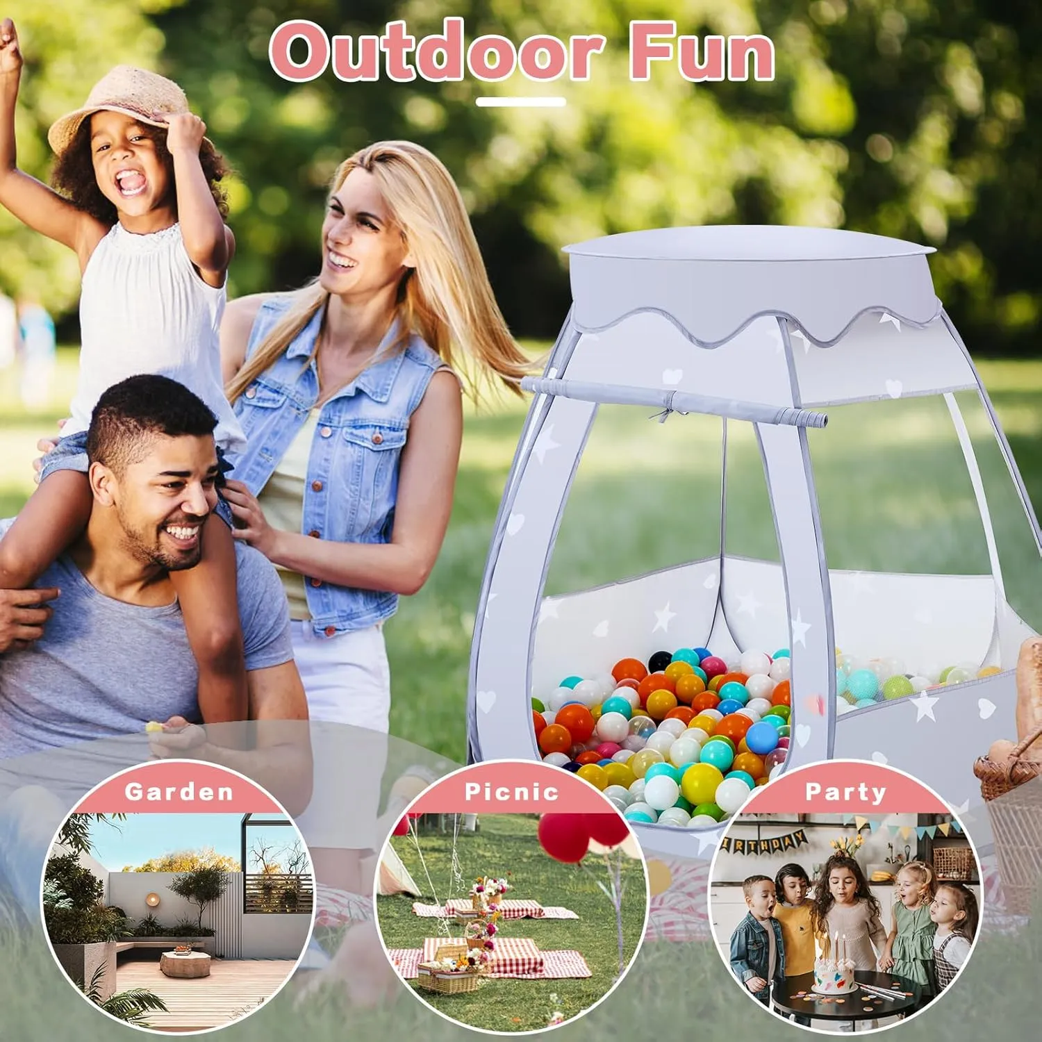 Baby Ball Pit for Toddler: with Star Lights - Pop Up Princess Play Tent for Kids - Indoor Outdoor Baby Girl Toys Birthday Gifts - NO Balls (Gray Tent)