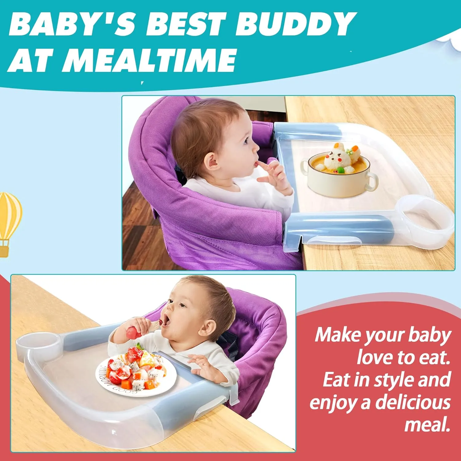 Baby Dining Tray Compatible with in-gle-sina Fast Table Chair Portable Baby Feeding Tray for Clip-On Hook-on Table Chair Ideal for Toddler Perfect for Meal, Restaurant - Clear Plastic
