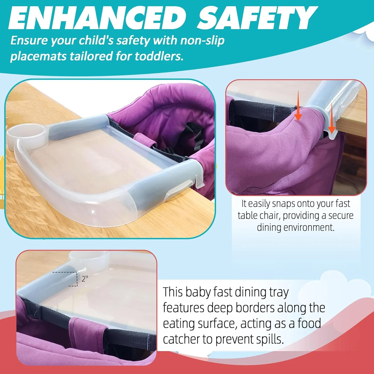 Baby Dining Tray Compatible with in-gle-sina Fast Table Chair Portable Baby Feeding Tray for Clip-On Hook-on Table Chair Ideal for Toddler Perfect for Meal, Restaurant - Clear Plastic