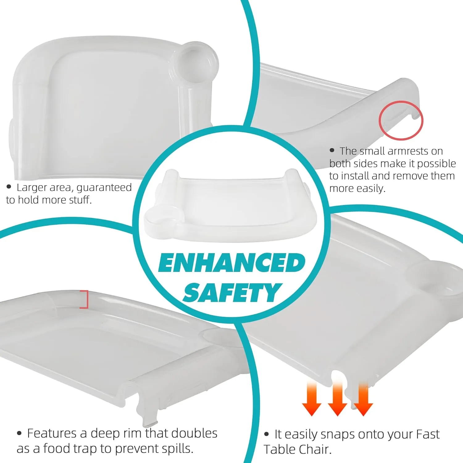 Baby Dining Tray Compatible with in-gle-sina Fast Table Chair Portable Baby Feeding Tray for Clip-On Hook-on Table Chair Ideal for Toddler Perfect for Meal, Restaurant - Clear Plastic