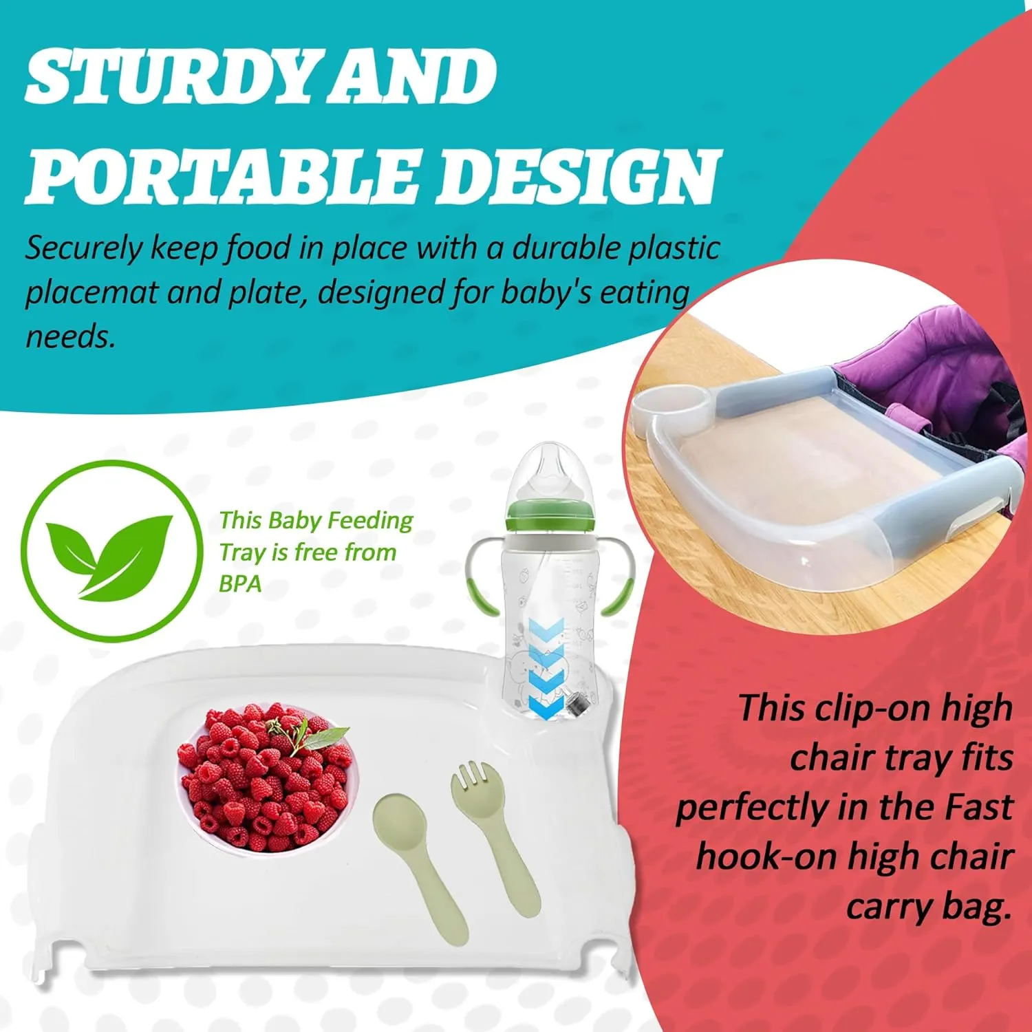Baby Dining Tray Compatible with in-gle-sina Fast Table Chair Portable Baby Feeding Tray for Clip-On Hook-on Table Chair Ideal for Toddler Perfect for Meal, Restaurant - Clear Plastic