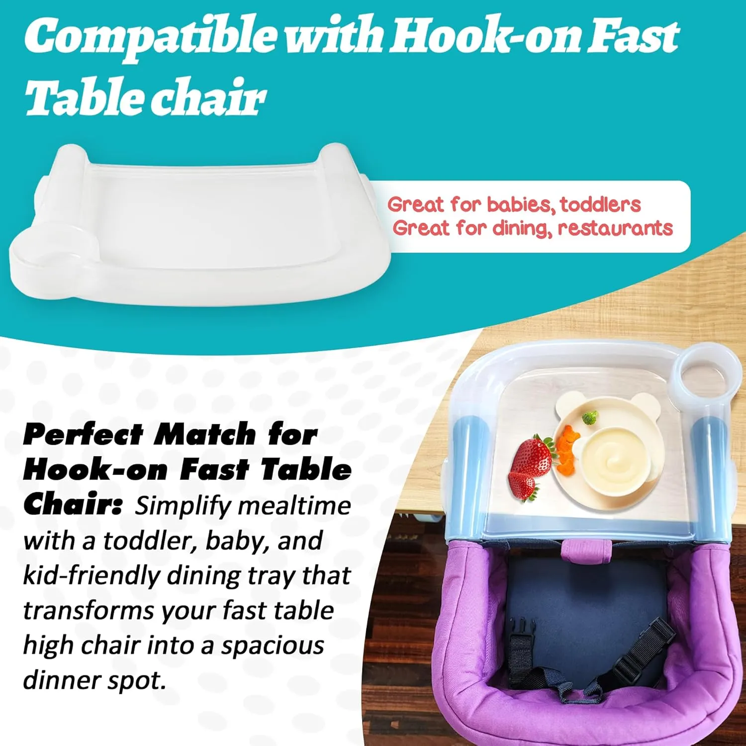 Baby Dining Tray Compatible with in-gle-sina Fast Table Chair Portable Baby Feeding Tray for Clip-On Hook-on Table Chair Ideal for Toddler Perfect for Meal, Restaurant - Clear Plastic
