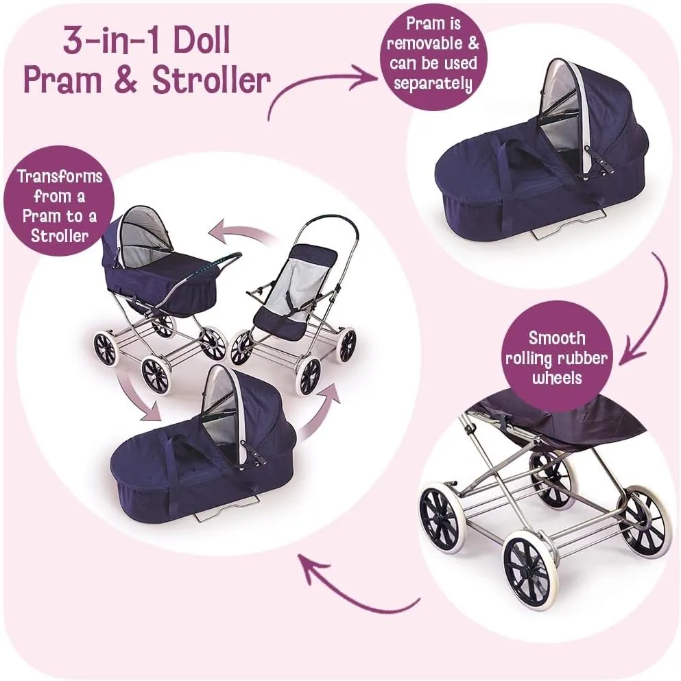 Badger Basket English Style Doll Stroller – Fits 18 to 22-inch Dolls, Classic Pretend Play Toy with Adjustable Canopy