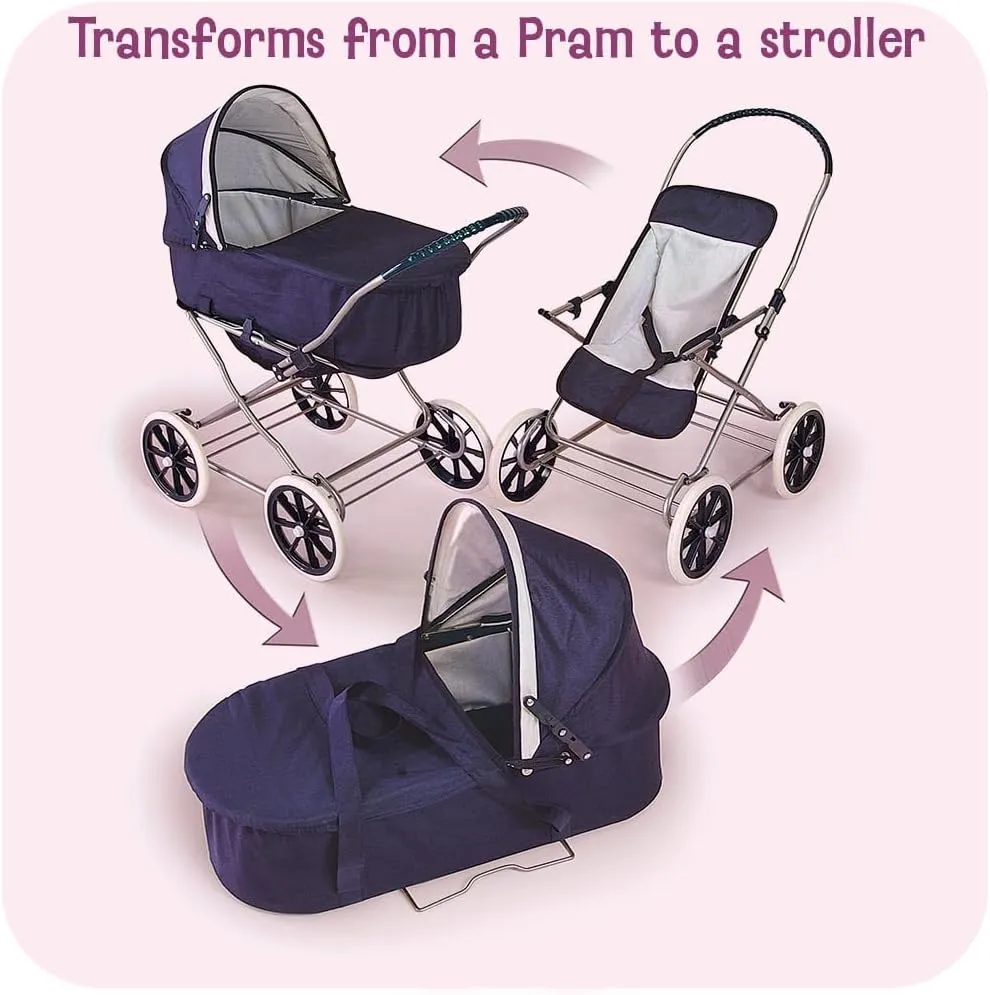 Badger Basket English Style Doll Stroller – Fits 18 to 22-inch Dolls, Classic Pretend Play Toy with Adjustable Canopy
