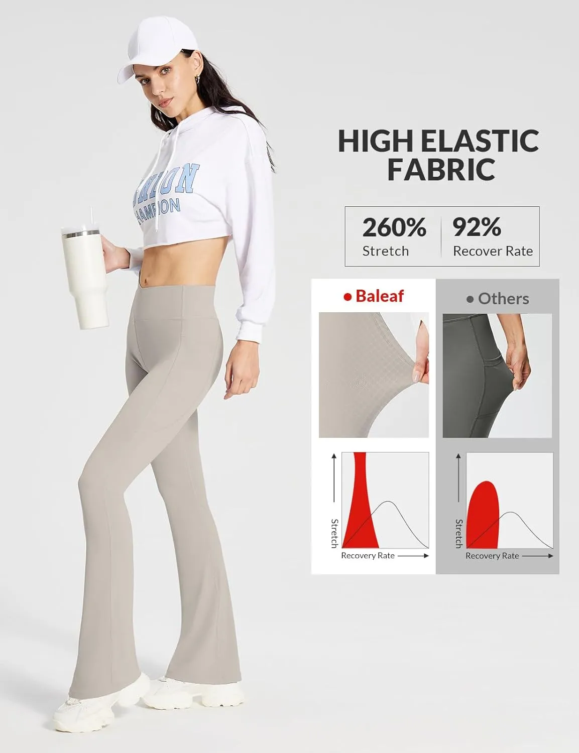 baleaf Women's Flare Leggings with Zipper Pockets Crossover High Waist Bootcut Yoga Pants Tummy Control Bell Bottom Leggings