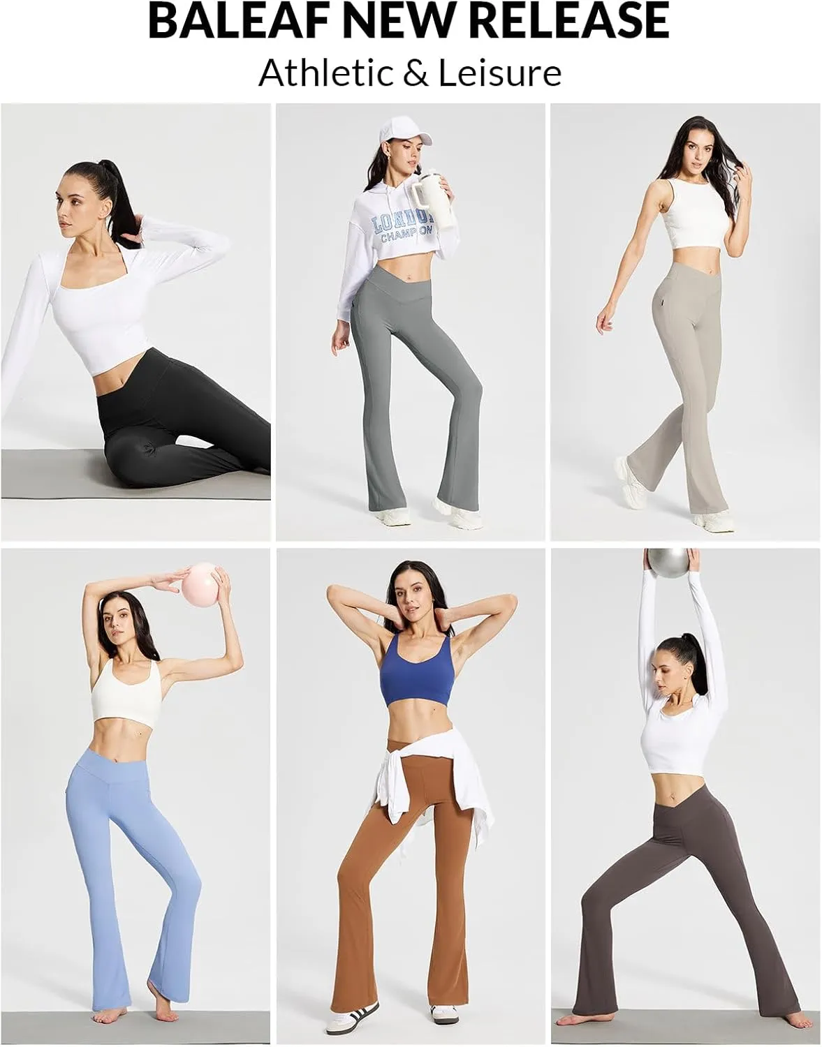 baleaf Women's Flare Leggings with Zipper Pockets Crossover High Waist Bootcut Yoga Pants Tummy Control Bell Bottom Leggings