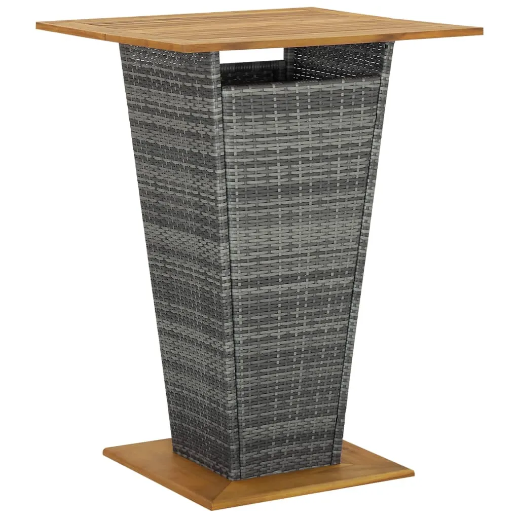 Bar Table Outdoor Pub Table with 1 Shelf Solid Acacia Wood PE Rattan