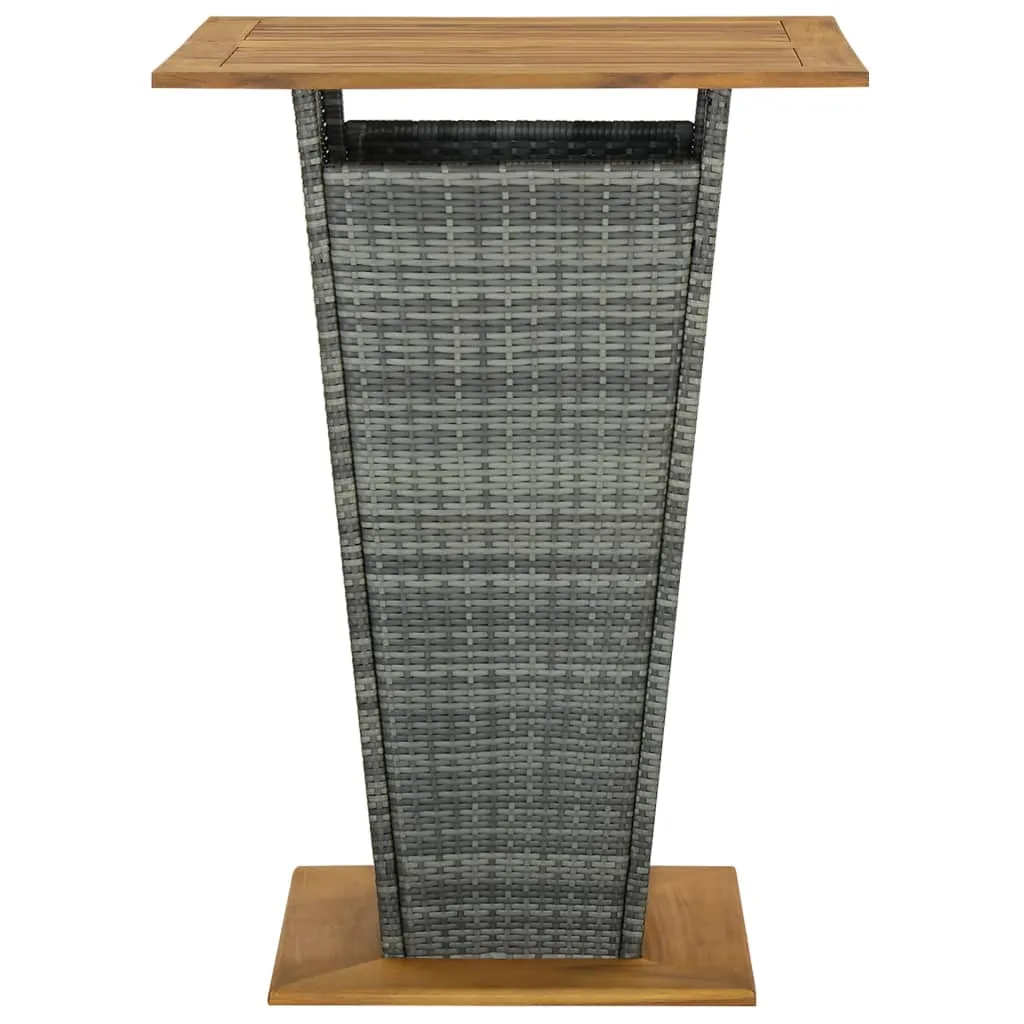 Bar Table Outdoor Pub Table with 1 Shelf Solid Acacia Wood PE Rattan