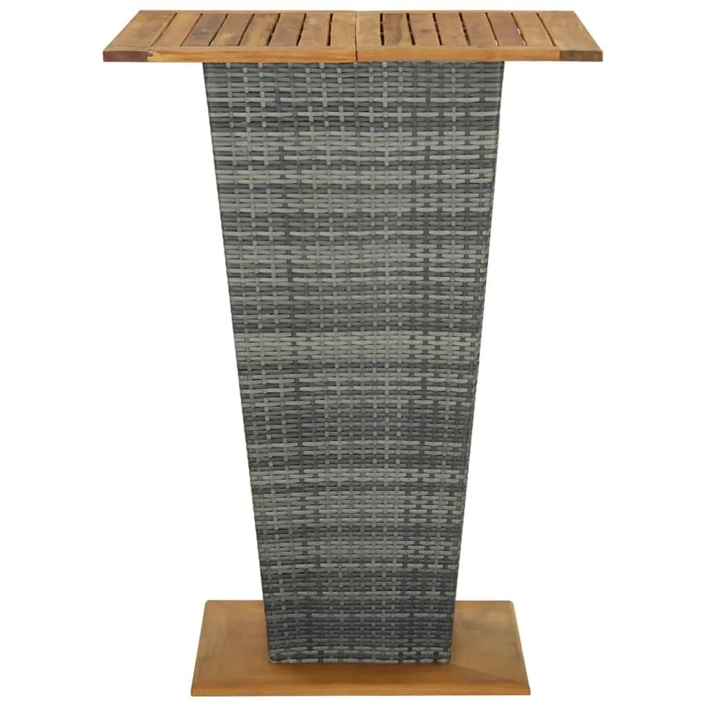 Bar Table Outdoor Pub Table with 1 Shelf Solid Acacia Wood PE Rattan