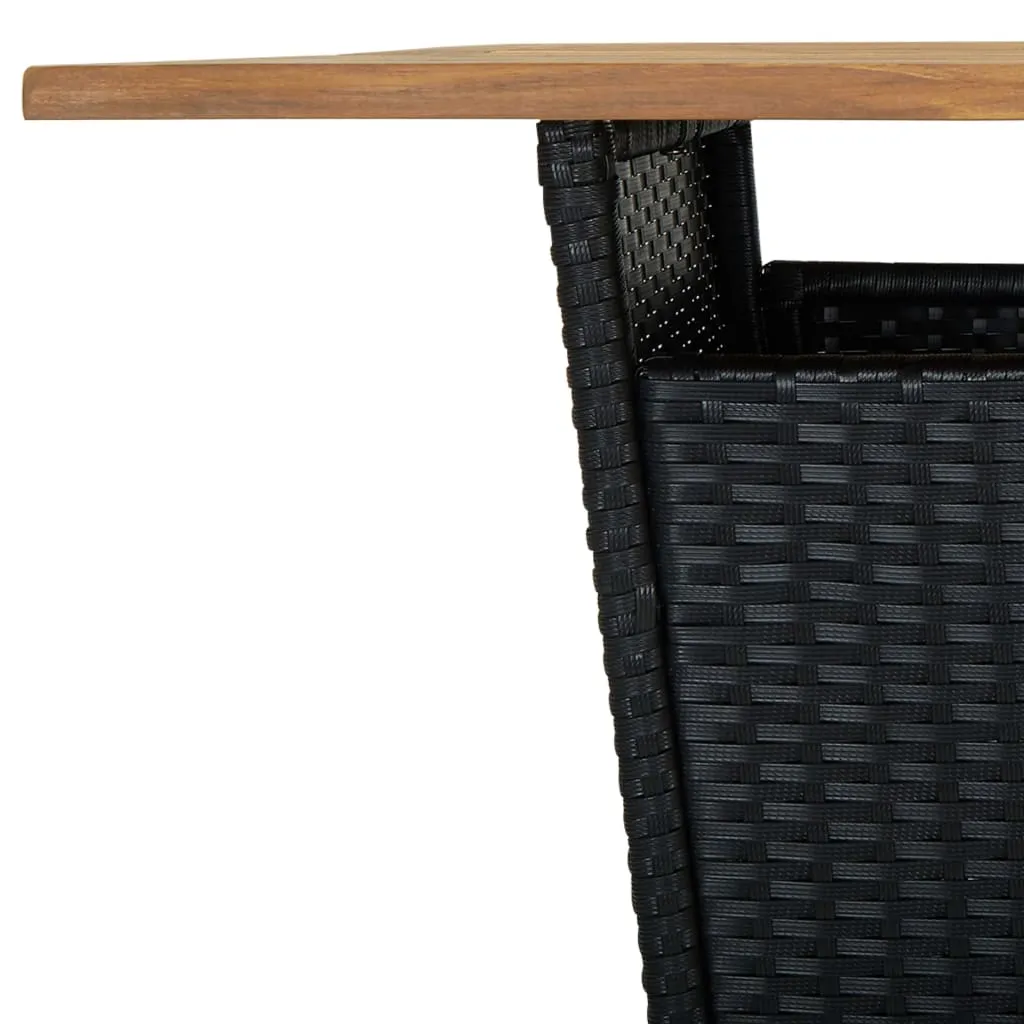 Bar Table Outdoor Pub Table with 1 Shelf Solid Acacia Wood PE Rattan