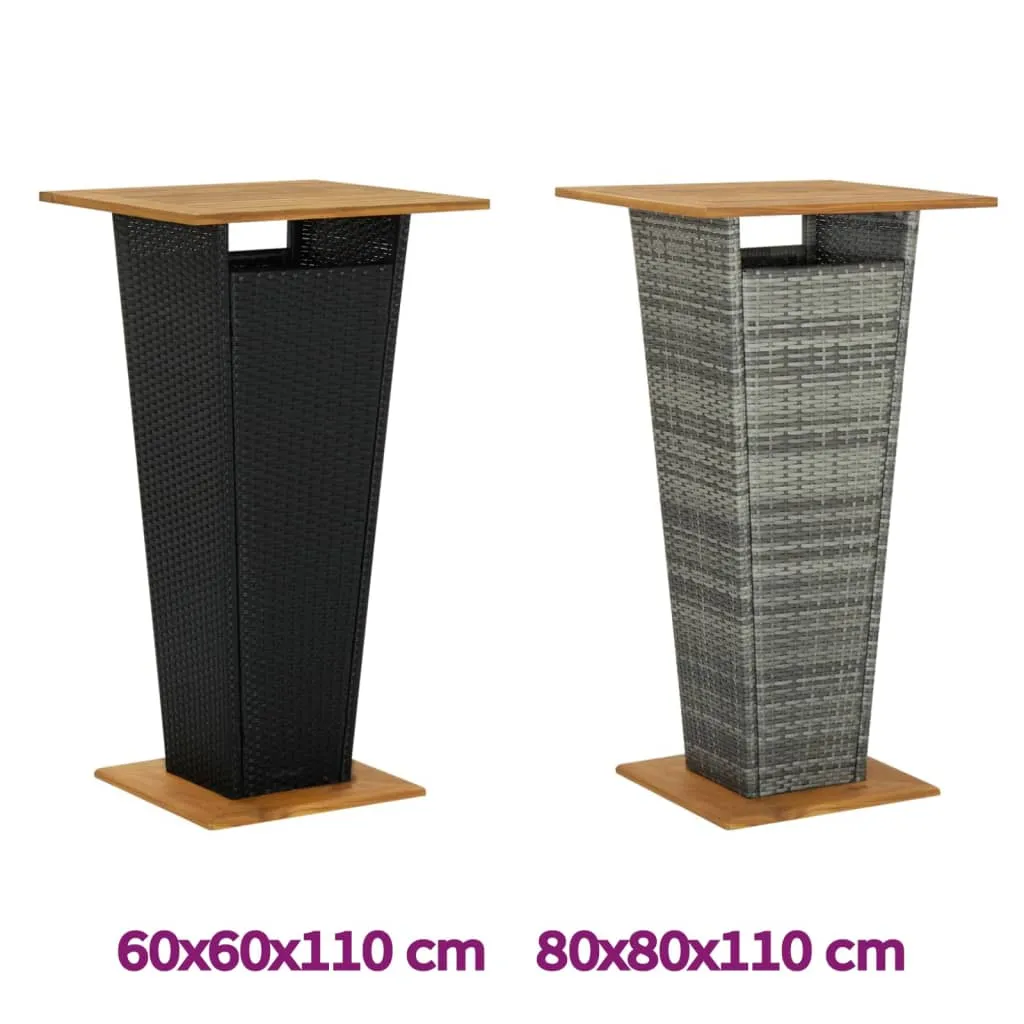 Bar Table Outdoor Pub Table with 1 Shelf Solid Acacia Wood PE Rattan