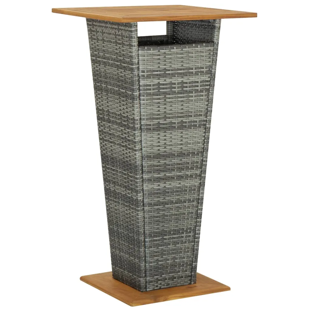 Bar Table Outdoor Pub Table with 1 Shelf Solid Acacia Wood PE Rattan