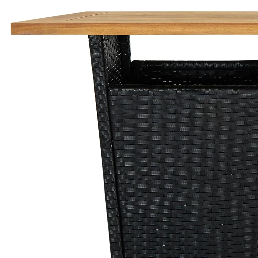 Bar Table Outdoor Pub Table with 1 Shelf Solid Acacia Wood PE Rattan