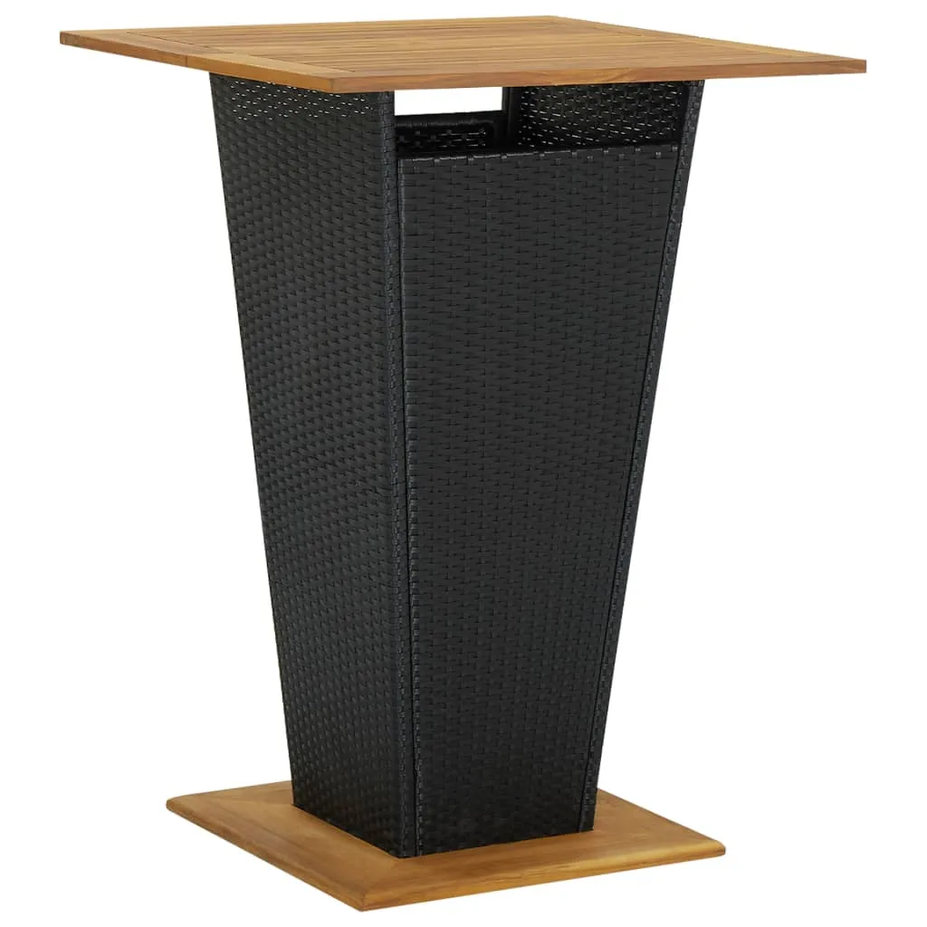 Bar Table Outdoor Pub Table with 1 Shelf Solid Acacia Wood PE Rattan