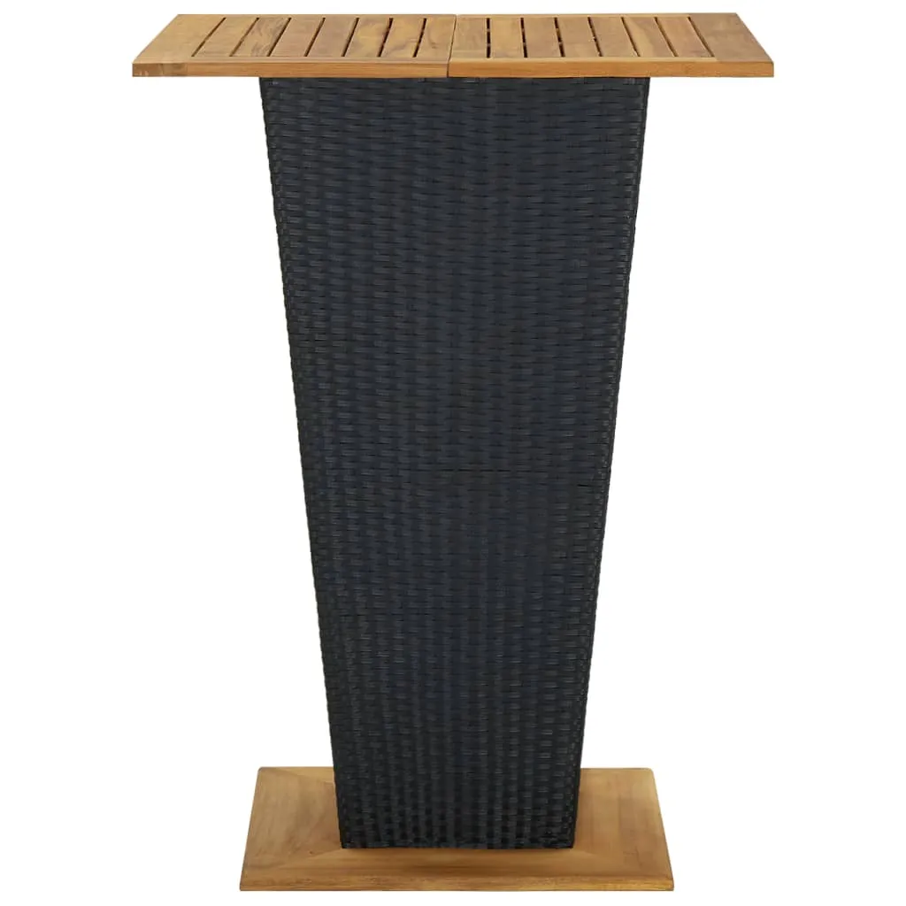 Bar Table Outdoor Pub Table with 1 Shelf Solid Acacia Wood PE Rattan