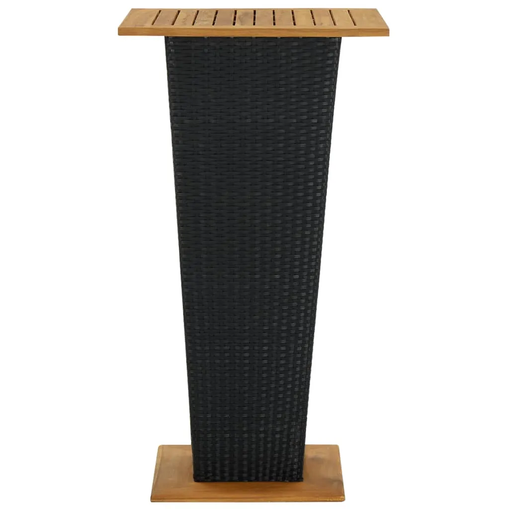 Bar Table Outdoor Pub Table with 1 Shelf Solid Acacia Wood PE Rattan