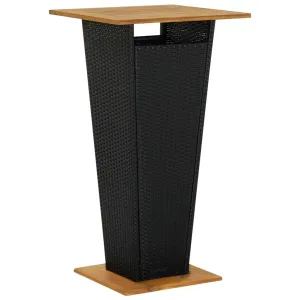 Bar Table Outdoor Pub Table with 1 Shelf Solid Acacia Wood PE Rattan
