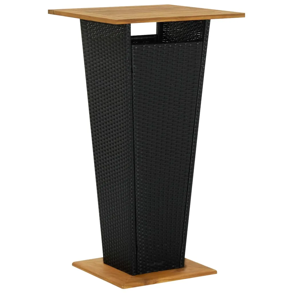 Bar Table Outdoor Pub Table with 1 Shelf Solid Acacia Wood PE Rattan