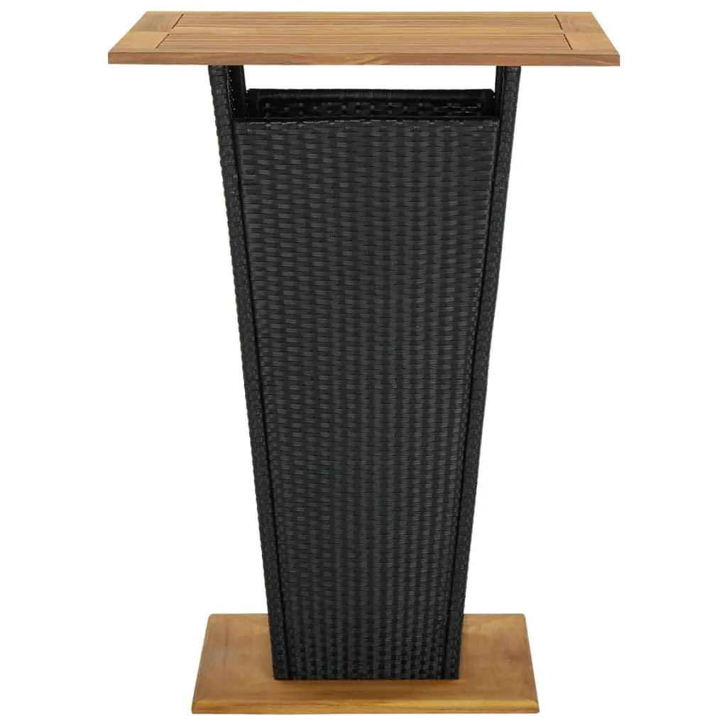 Bar Table Outdoor Pub Table with 1 Shelf Solid Acacia Wood PE Rattan