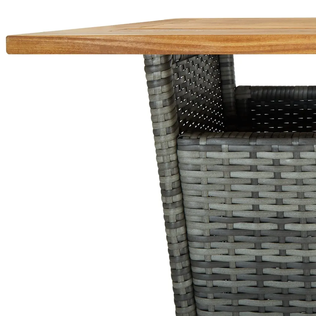 Bar Table Outdoor Pub Table with 1 Shelf Solid Acacia Wood PE Rattan