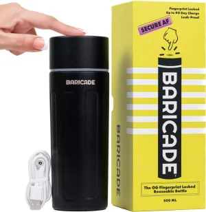 Baricade Original Fingerprint Lock Water Bottle – Easy Grip 500ml Stainless Steel, Leak-Proof, Tamper-Proof, Hot or Cold for Up to 12 Hours – Carbon Black – Gym, Travel, Safety