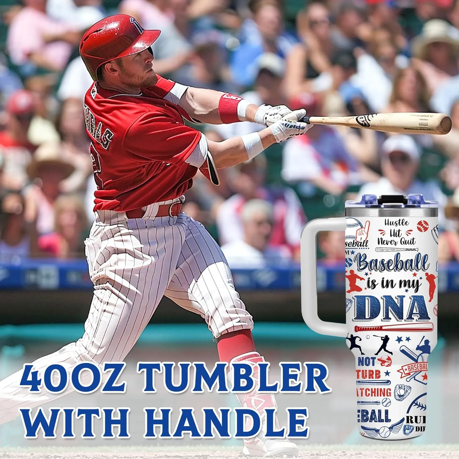 Baseball Lover 40oz Tumbler with Handle, Insulated Sport Bottles with Lid, Water Bottle Gift for Boyfriend, Birthday Gifts for Men, Dad, Husband
