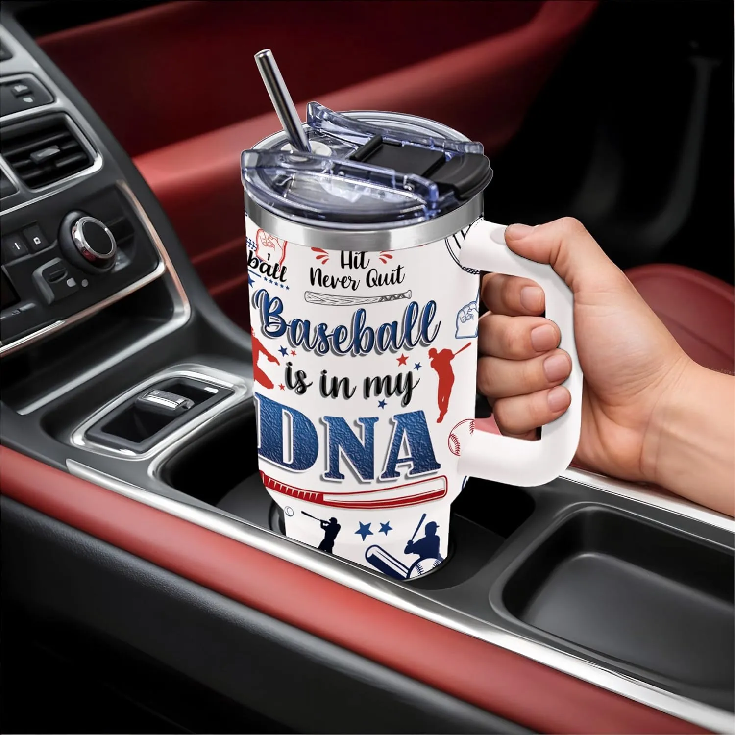 Baseball Lover 40oz Tumbler with Handle, Insulated Sport Bottles with Lid, Water Bottle Gift for Boyfriend, Birthday Gifts for Men, Dad, Husband