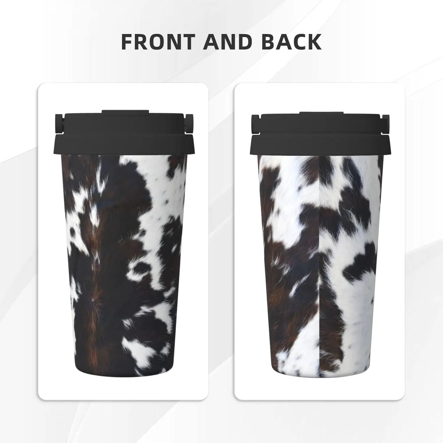 bassyil Cow Print 17oz Insulated Coffee Mug with Flip Lid Handle Cow Real Fur Stainless Steel Insulated Travel Tumbler Spill Proof