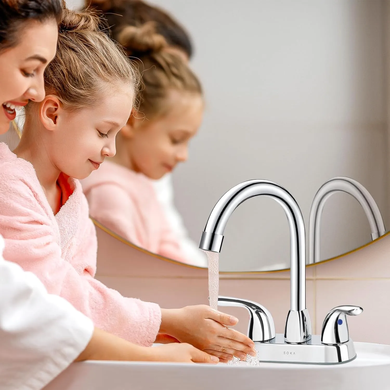 Bathroom Sink Faucet for 3 Hole, 4 Inch Stainless Steel Faucet for Bathroom, Bathroom Faucets with Deck Plate & Pop-Up Pop-Up Drain Assembly 2-Handle Faucet for Bathroom Sink Vanity RV Restroom