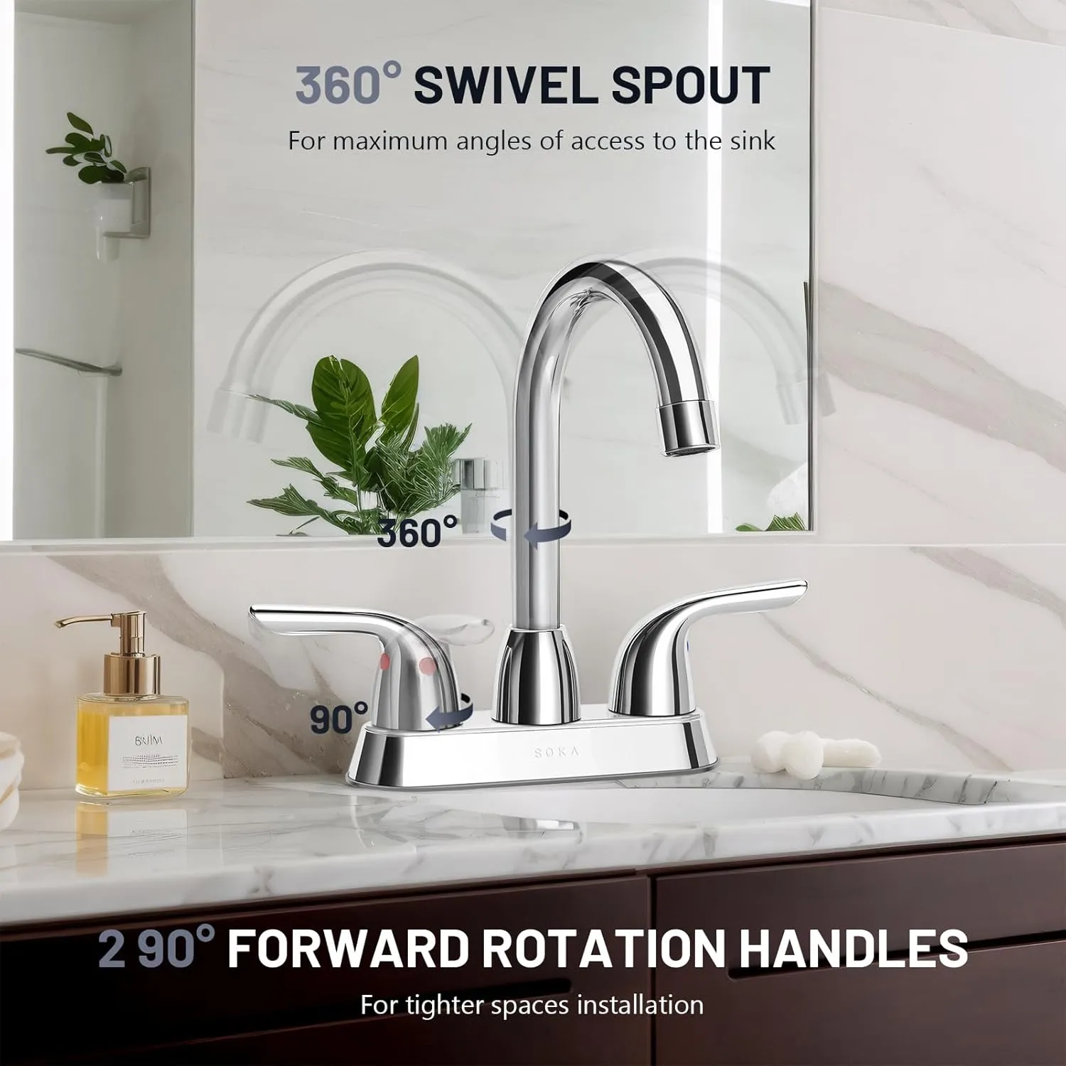 Bathroom Sink Faucet for 3 Hole, 4 Inch Stainless Steel Faucet for Bathroom, Bathroom Faucets with Deck Plate & Pop-Up Pop-Up Drain Assembly 2-Handle Faucet for Bathroom Sink Vanity RV Restroom