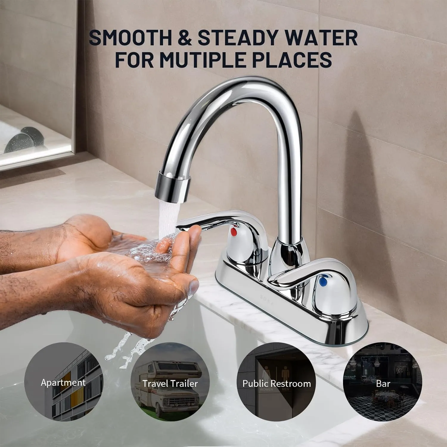 Bathroom Sink Faucet for 3 Hole, 4 Inch Stainless Steel Faucet for Bathroom, Bathroom Faucets with Deck Plate & Pop-Up Pop-Up Drain Assembly 2-Handle Faucet for Bathroom Sink Vanity RV Restroom