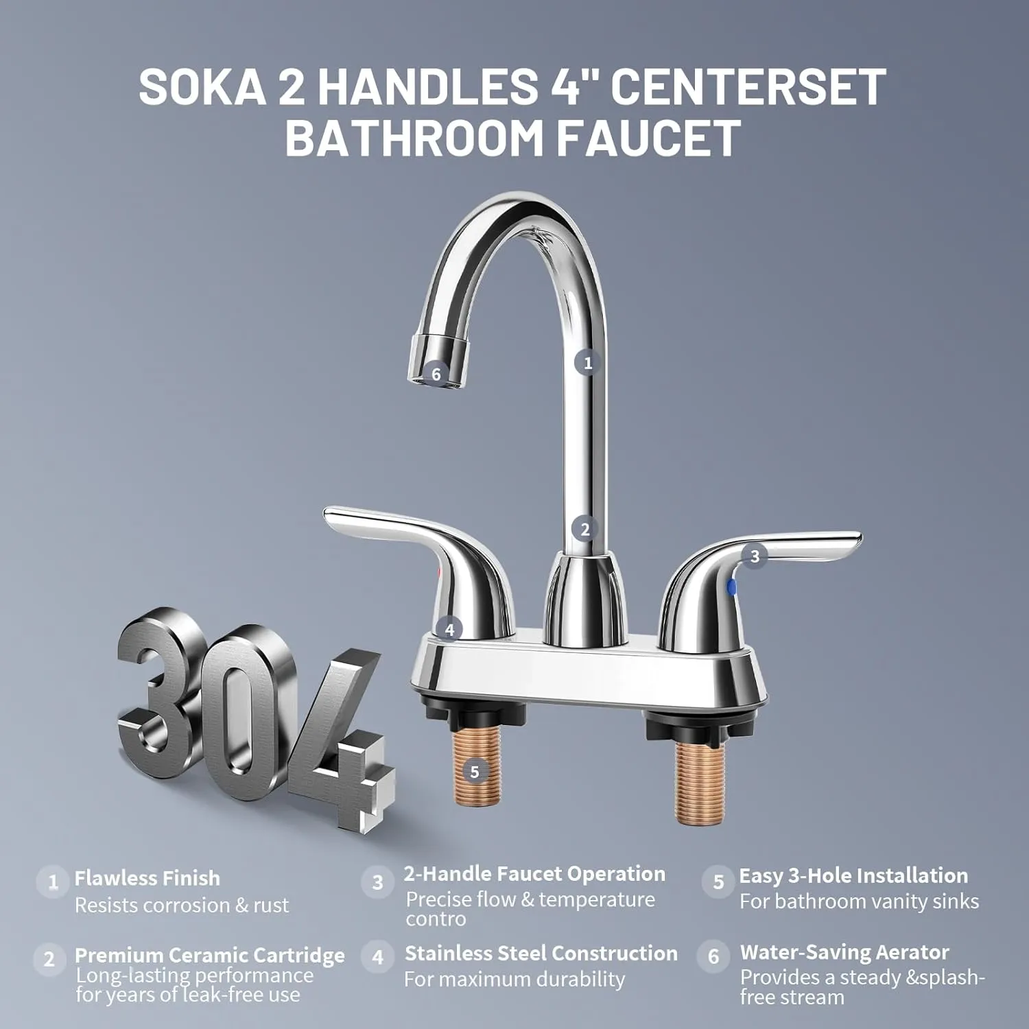 Bathroom Sink Faucet for 3 Hole, 4 Inch Stainless Steel Faucet for Bathroom, Bathroom Faucets with Deck Plate & Pop-Up Pop-Up Drain Assembly 2-Handle Faucet for Bathroom Sink Vanity RV Restroom