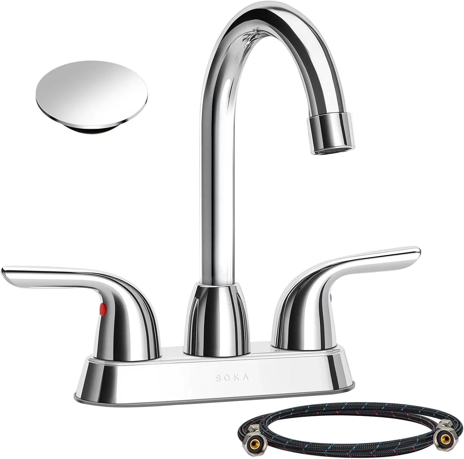 Bathroom Sink Faucet for 3 Hole, 4 Inch Stainless Steel Faucet for Bathroom, Bathroom Faucets with Deck Plate & Pop-Up Pop-Up Drain Assembly 2-Handle Faucet for Bathroom Sink Vanity RV Restroom