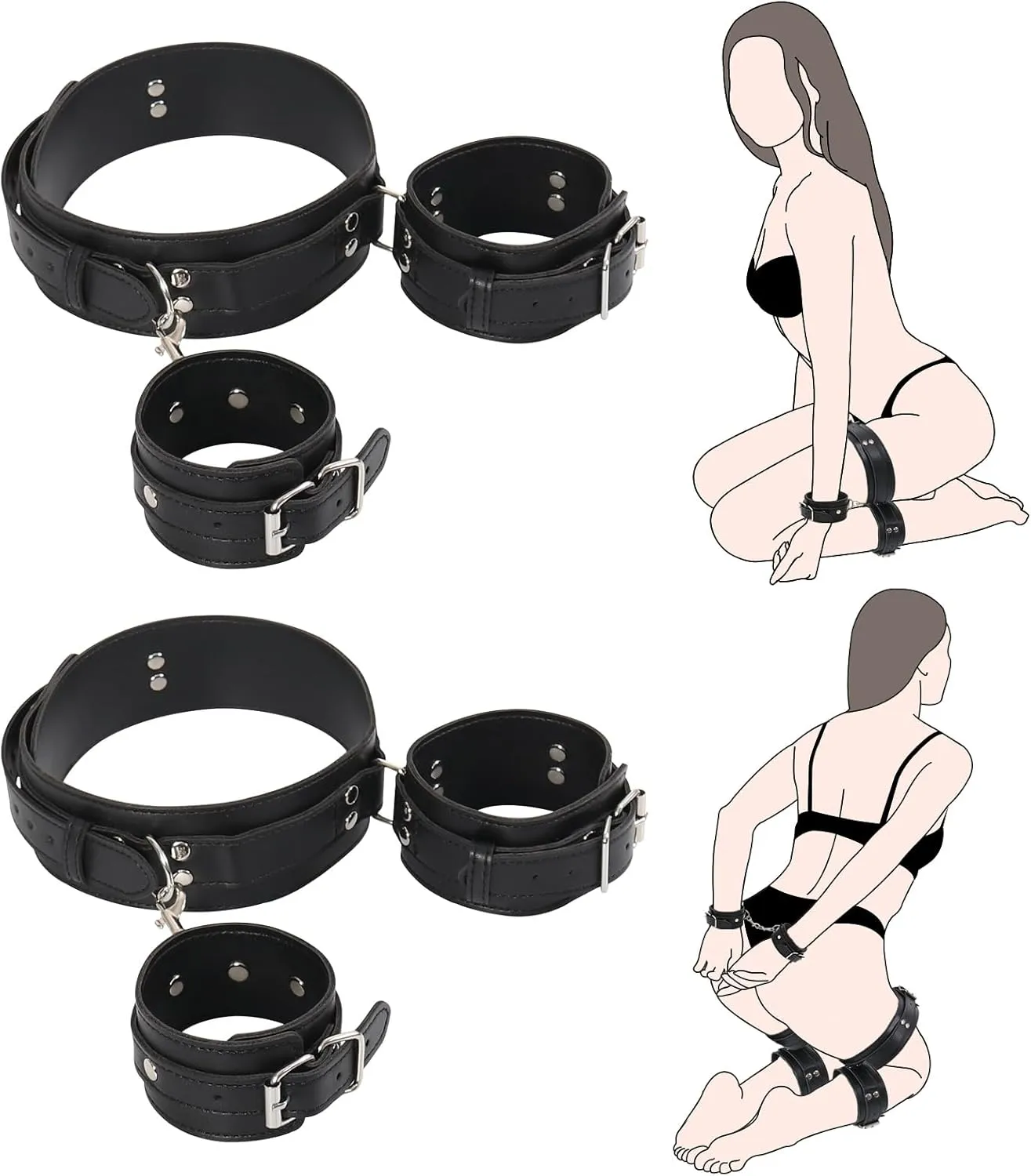 BDSM Thigh Restraints Bondage Harness kit, Adjustable Leather Ankle and Wrist Restraints Sex Harness, Bondage Game Adult Kit