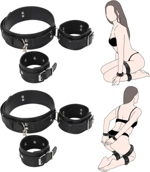 BDSM Thigh Restraints Bondage Harness kit, Adjustable Leather Ankle and Wrist Restraints Sex Harness, Bondage Game Adult Kit